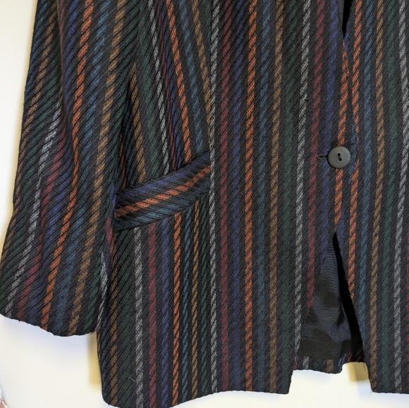 Vintage Blazer - Wool Blend Striped One Button Blazer Jacket Size Medium - Picture 3 of 12